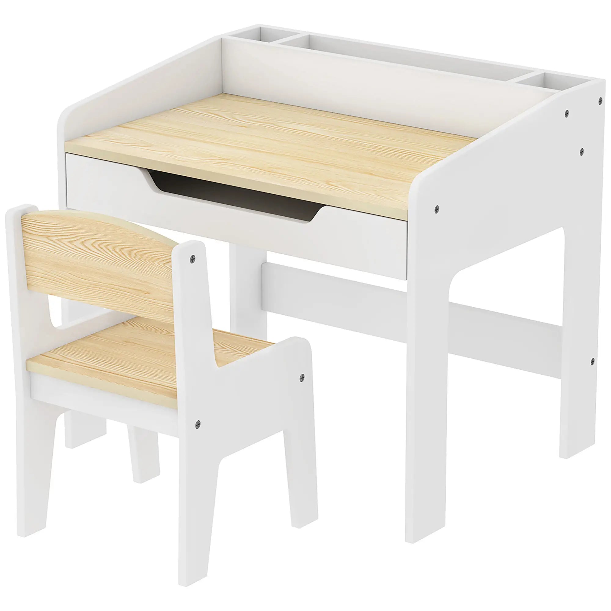 Kids Table and Chair Set, Study Desk with Shelf, White, White Kids Table Sets Multi Colour at Gallery Canada