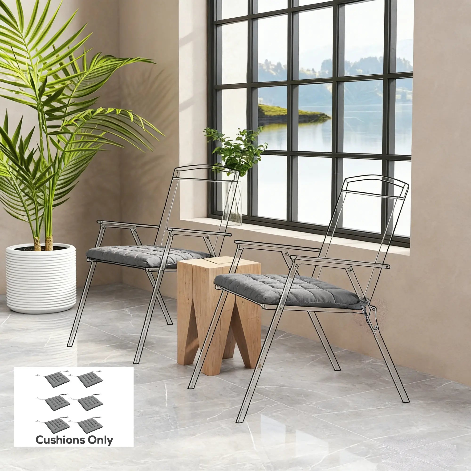 6-Piece Seat Cushion Pillows, Button Tufted Patio Chair Cushions, Charcoal Grey Patio Chair Cushions at Gallery Canada