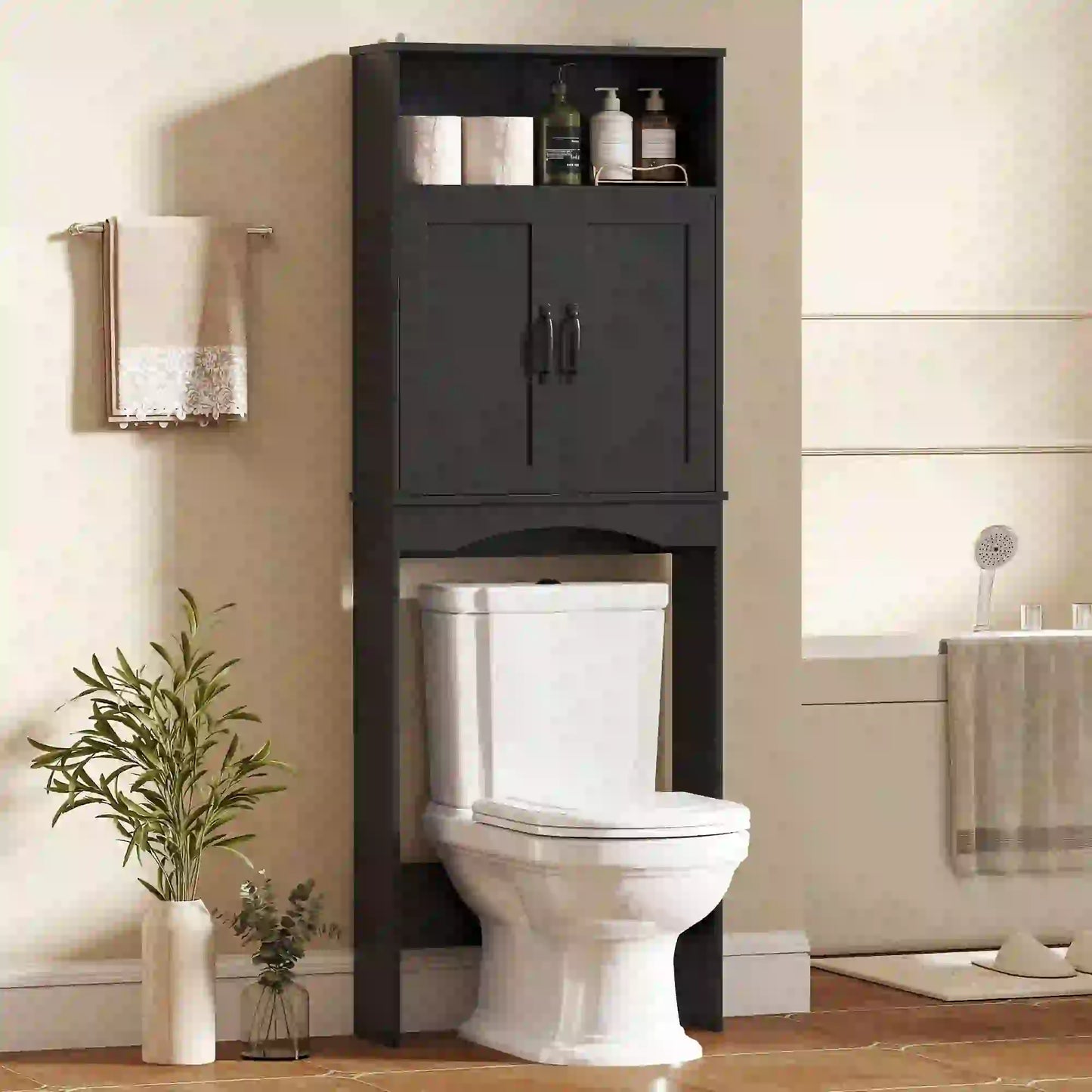 Over The Toilet Storage Cabinet, 2 Doors, Open Shelf, Black Over The Toilet Storage at Gallery Canada