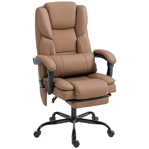 Office Chair with Massage, Faux Leather, Lumbar Support, Footrest, Brown