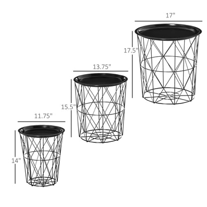 3 Nesting Coffee Tables With Storage, Round End Table, Basket Side Tables, Black Side Tables at Gallery Canada