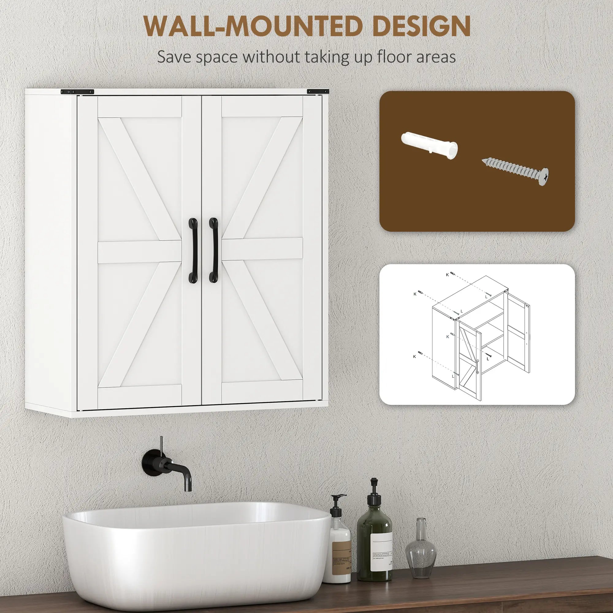 Wall Mounted Medicine Cabinet, Barn Doors, Adjustable Shelves, White Wall Mounted Cabinets at Gallery Canada