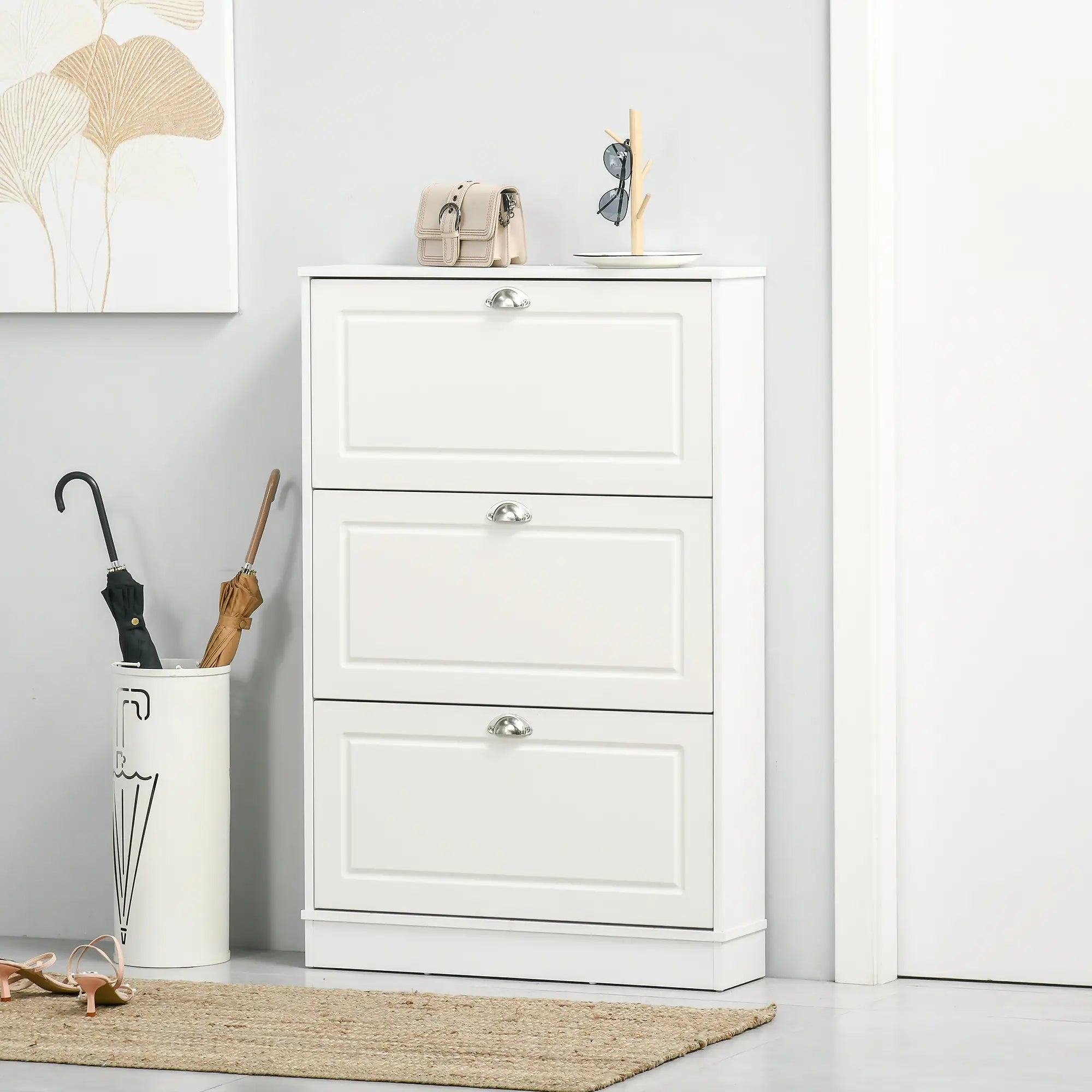Shoe Cabinet, 3 Flip Drawers, Narrow, Holds 12 Pairs, White Shoe Storage Cabinets & Racks at Gallery Canada