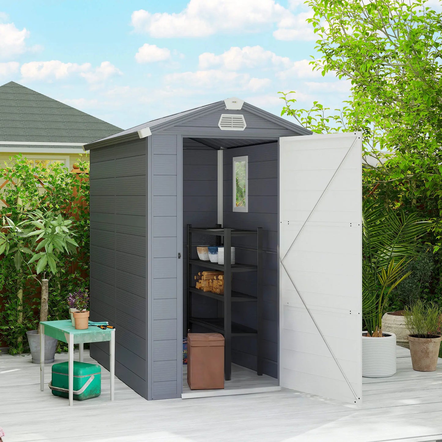4.5' x 6' Plastic Storage Shed, Latch Door, Vents, Light Grey Sheds at Gallery Canada