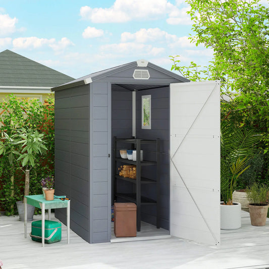 4.5' x 6' Plastic Storage Shed, Latch Door, Vents, Light Grey Sheds Grey at Gallery Canada