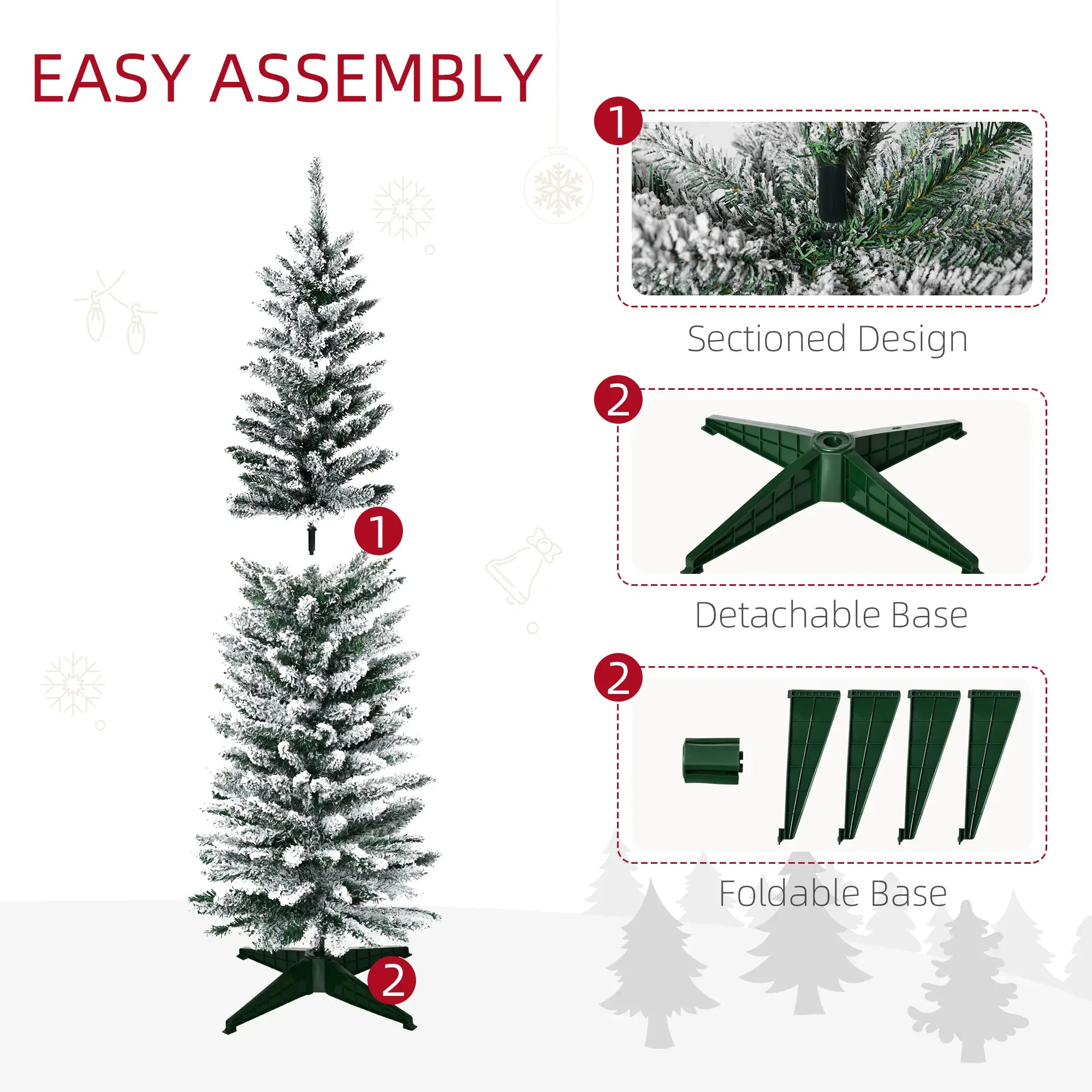 5ft Pencil Artificial Christmas Tree, Snow Flocked Branches, Green Artificial Christmas Trees at Gallery Canada