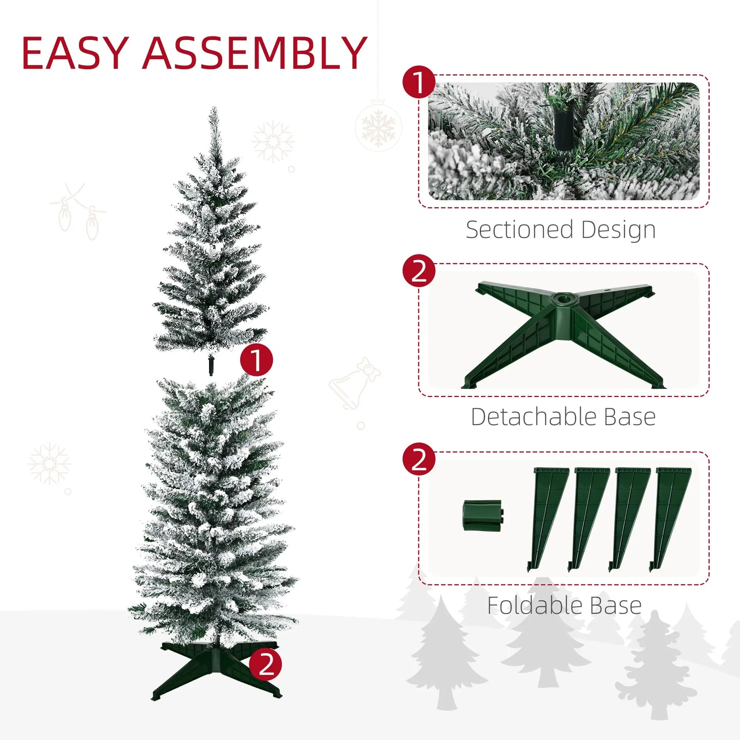 5ft Pencil Artificial Christmas Tree, Snow Flocked Branches, Green Artificial Christmas Trees at Gallery Canada