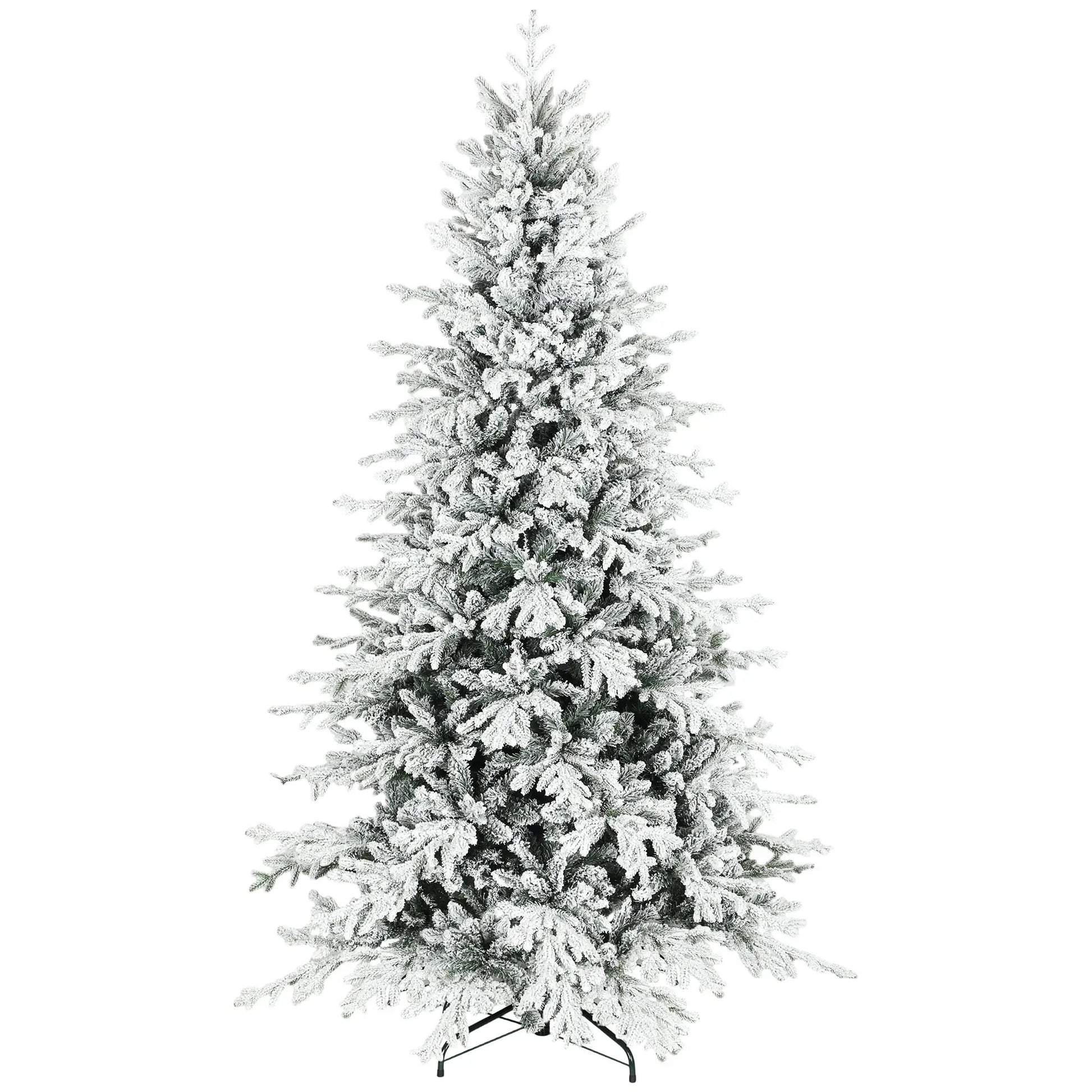7ft Artificial Flocked Christmas Tree, Full Snow Pine, Hinged with Metal Stand Artificial Christmas Trees at Gallery Canada