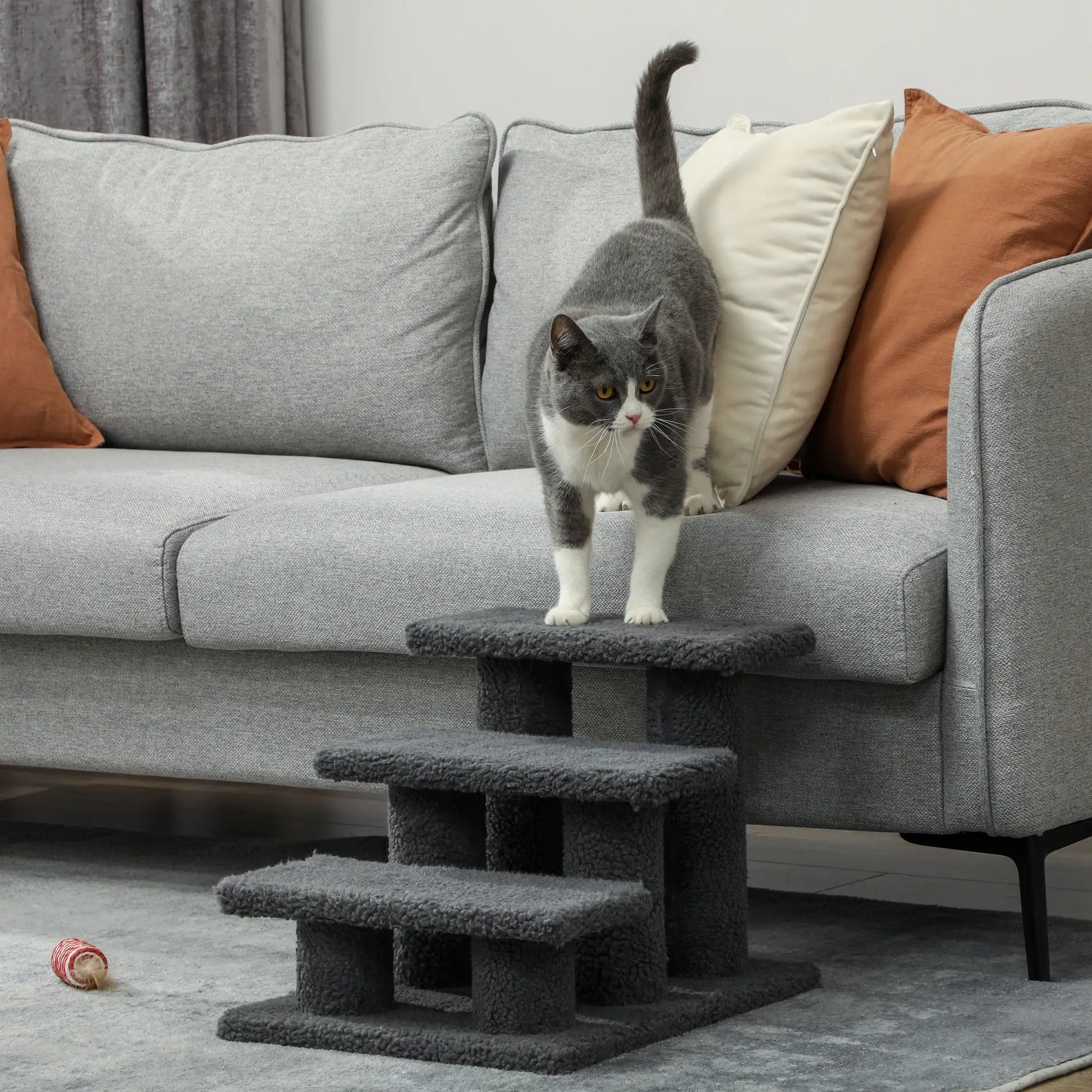 3 Tier Pet Stairs, Dog Cat Step, Scratch Post Furniture, Dark Grey Cat Trees at Gallery Canada