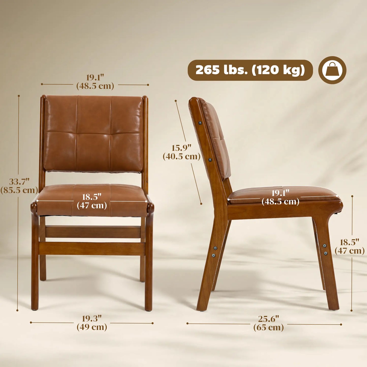 Set of 2 Kitchen Chairs, Button Tufted PU Leather Dining Chairs, Brown Dining Chairs at Gallery Canada