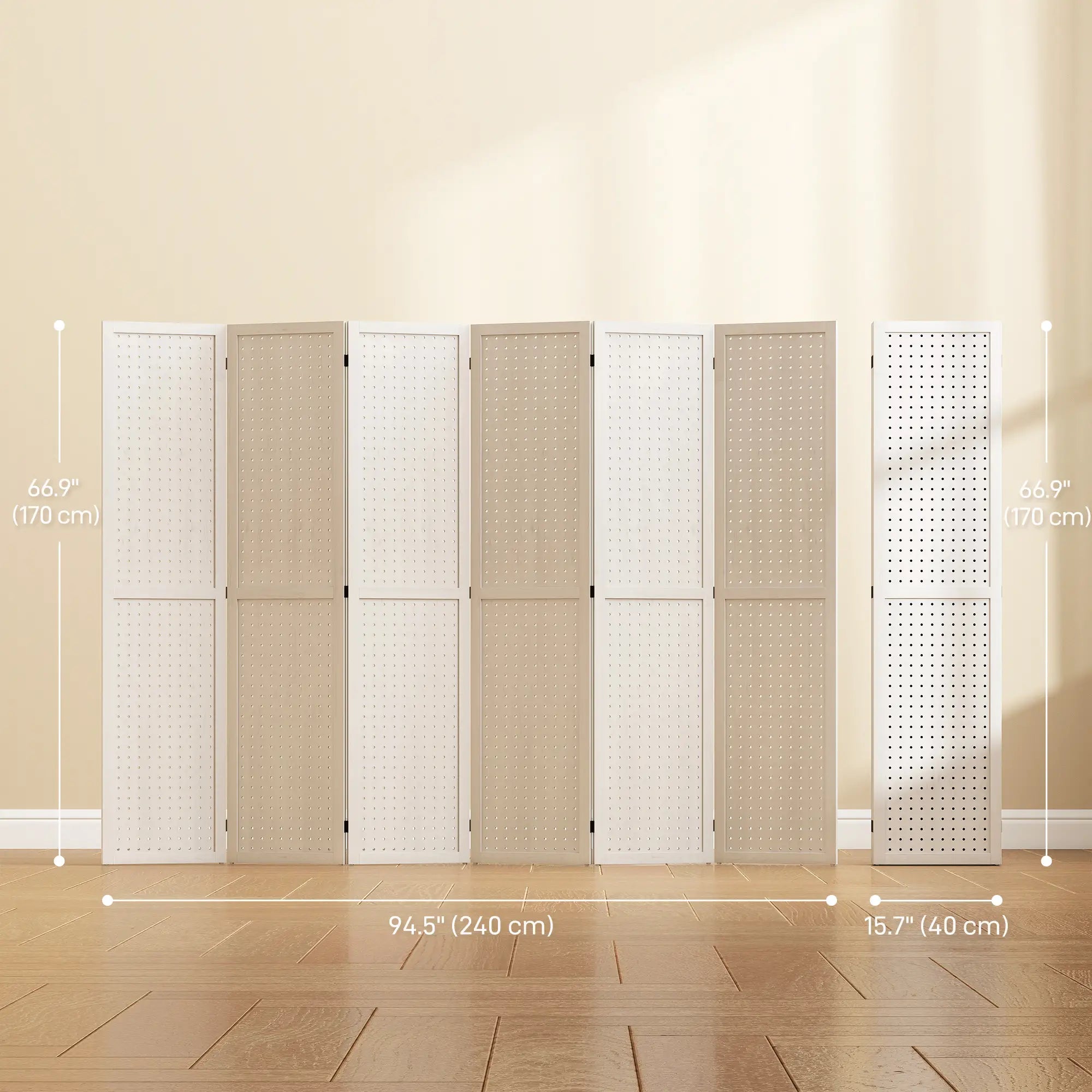 5.6 Ft. 6-Panel Room Divider, Pegboard Privacy Screen, White Room Dividers at Gallery Canada