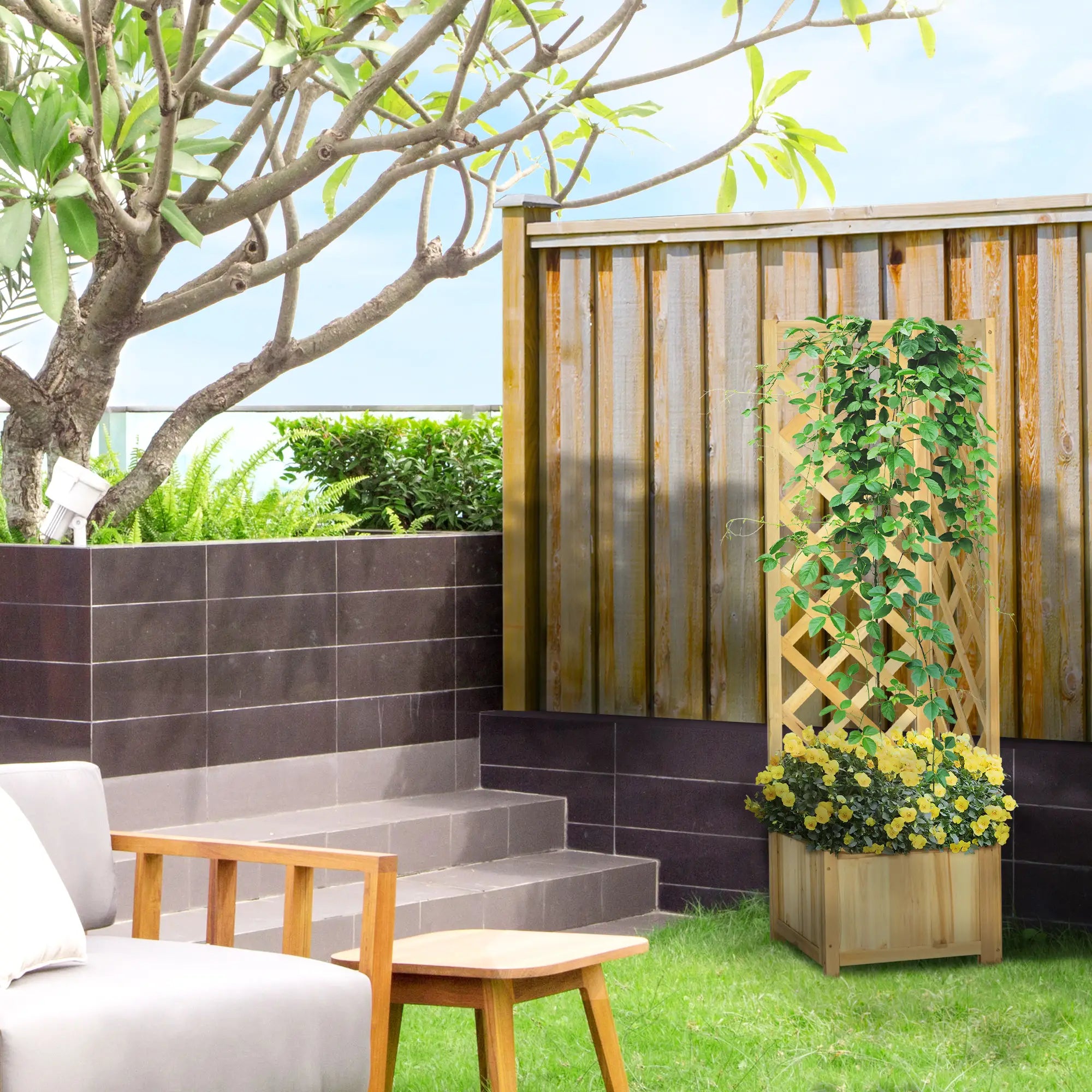 Wood Planter With Trellis For Vine Climbing, 16