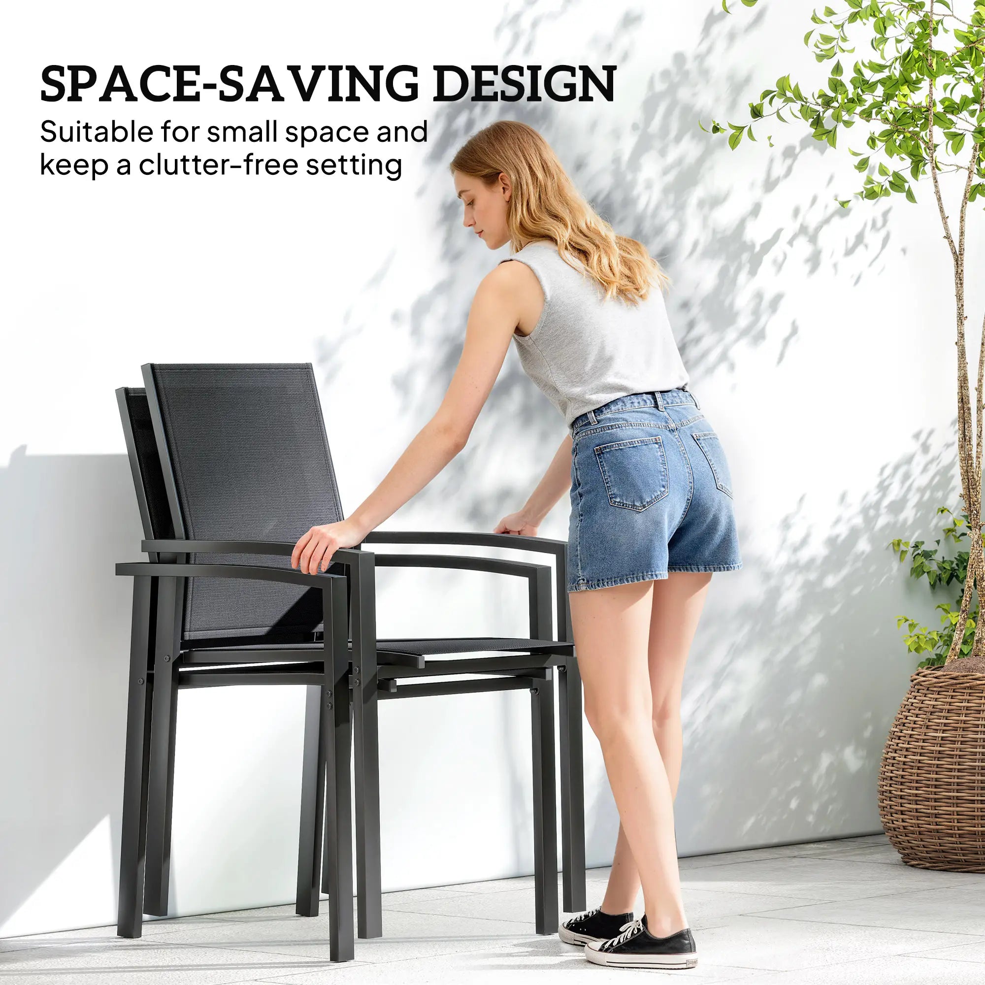 Stackable Outdoor Garden Chairs, Set of 2, Black Patio Chairs at Gallery Canada
