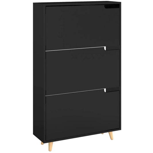 Slim Shoe Storage Cabinet, 3 Flip Drawers, Adjustable Shelves, 18-24 Pairs, Black Shoe Storage Cabinets & Racks Black at Gallery Canada