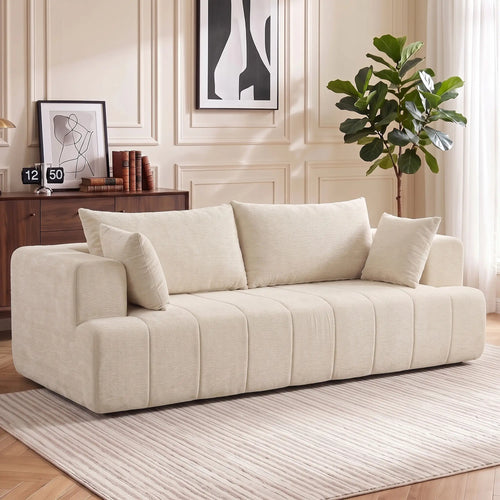 3 Seater Chenille Cloud Couch, Spring Cushion, Beige