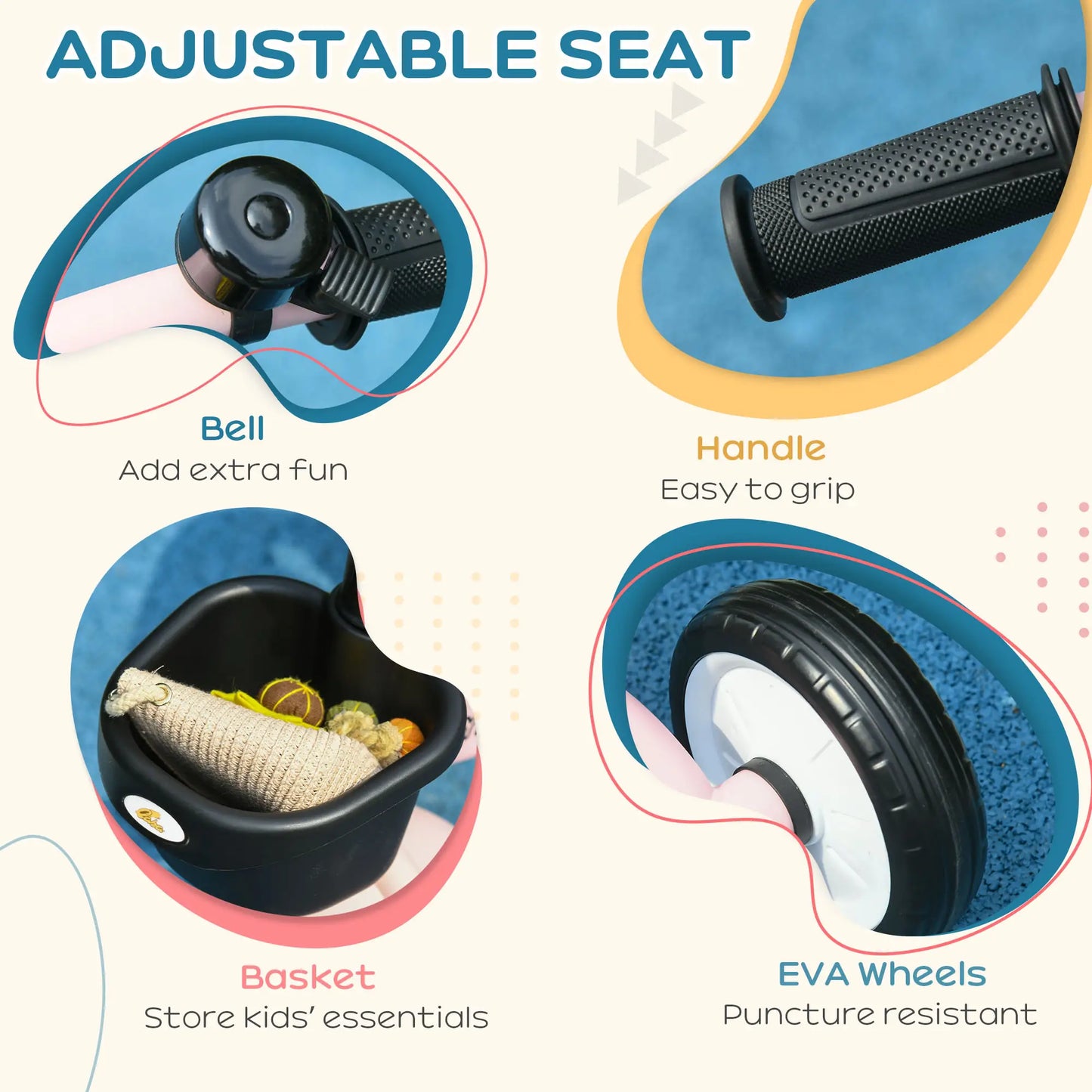 Toddler Tricycle for 2-5 Year Olds, Adjustable Seat, Basket, Bell, Pink Tricycles for Kids at Gallery Canada