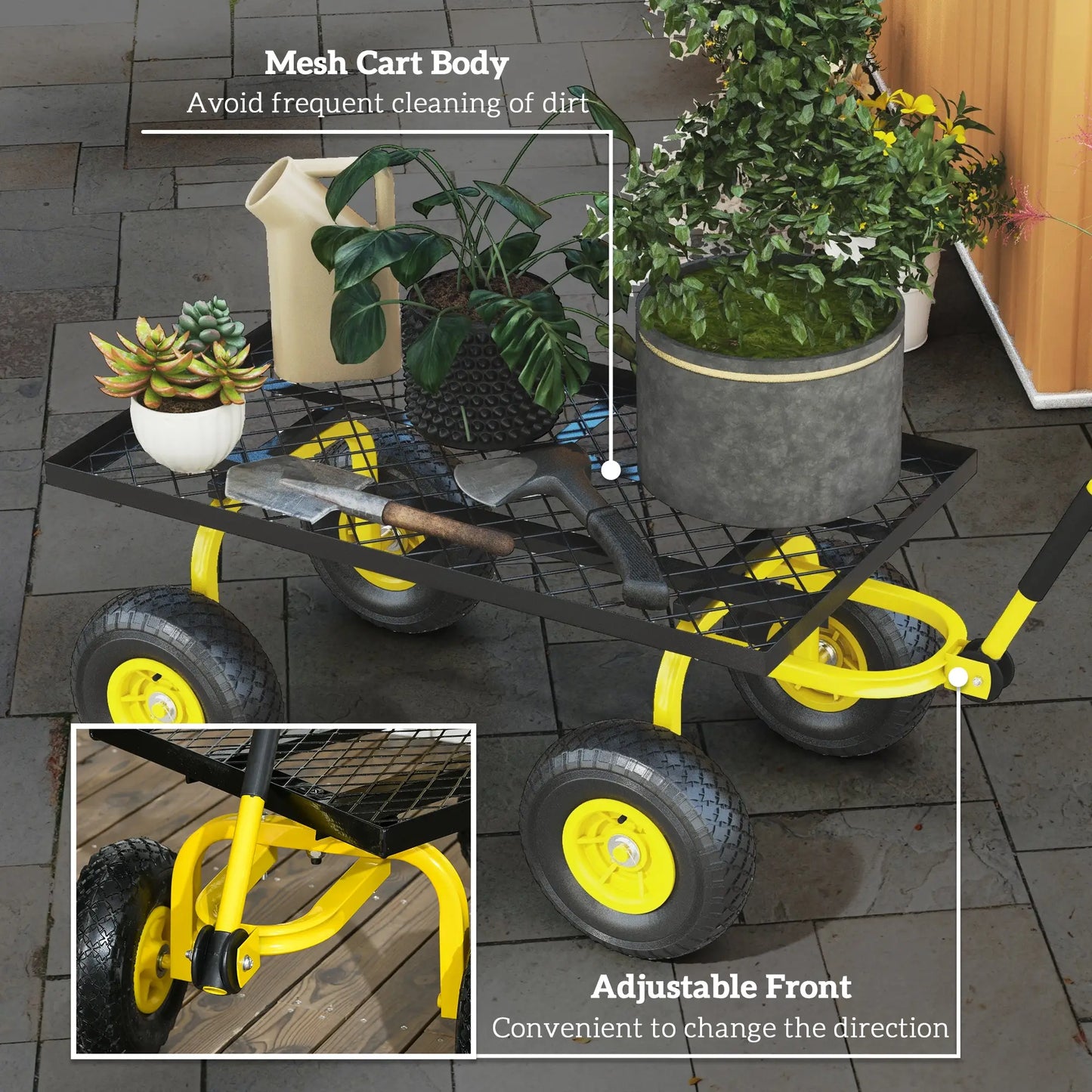 Heavy Duty Garden Wagon, 10" Wheels, 330 lbs, Yellow Folding Garden Carts at Gallery Canada