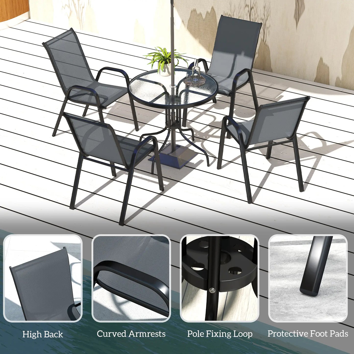 Five-Piece Steel Patio Set, Glass-Top Table, Dark Grey Outdoor Dining Sets at Gallery Canada