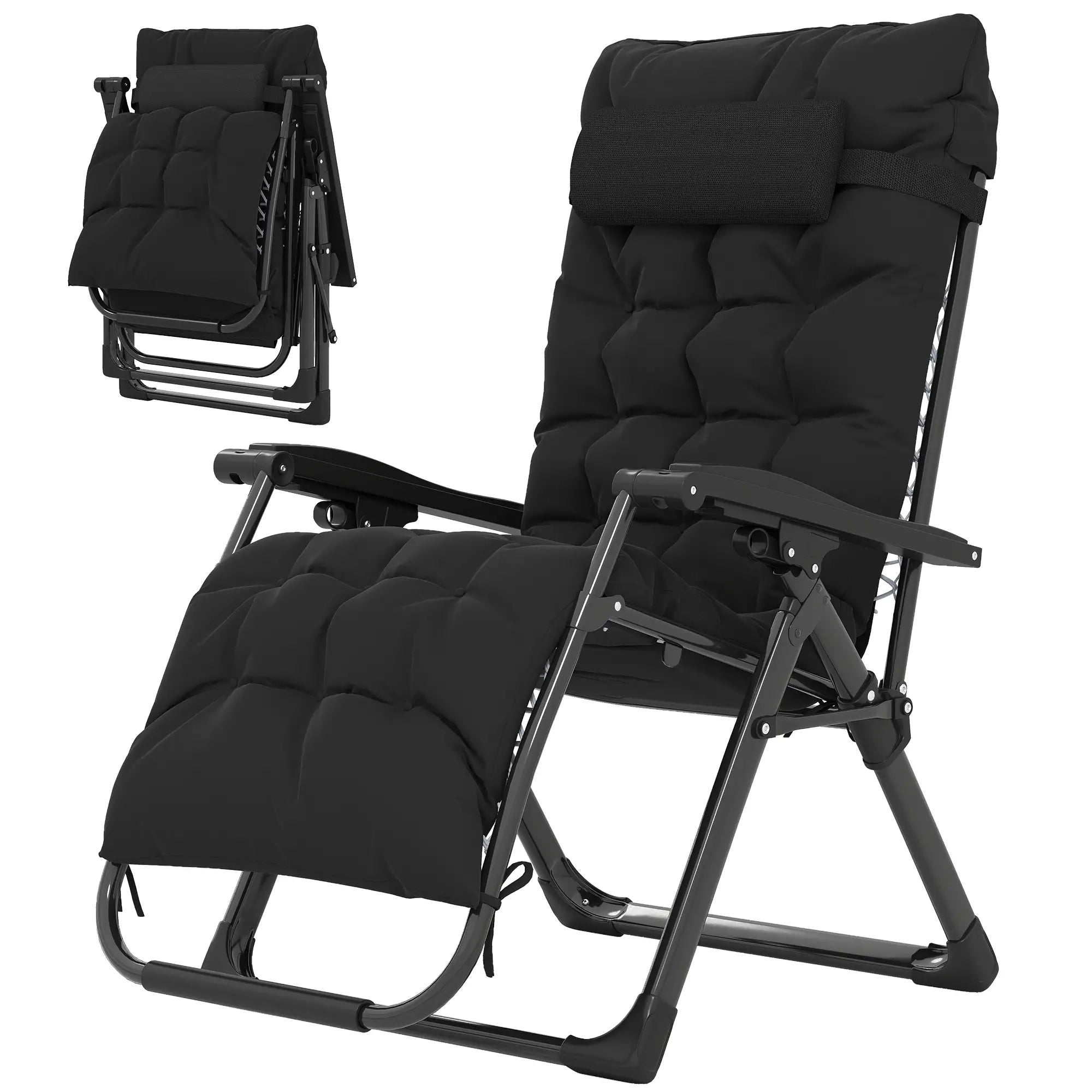 Folding Reclining Zero Gravity Sun Lounger Chair, Black Lounger Chairs at Gallery Canada