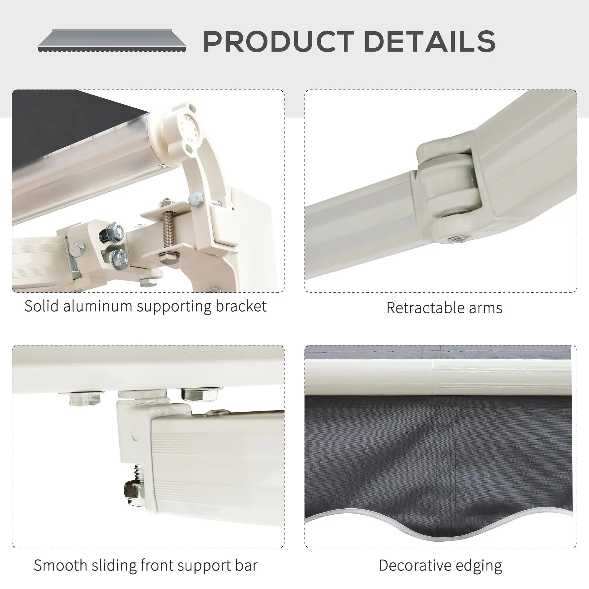 8' x 7' Retractable Awning, UV Water-Resistant Fabric, Aluminum Frame, Grey Deck Awnings at Gallery Canada