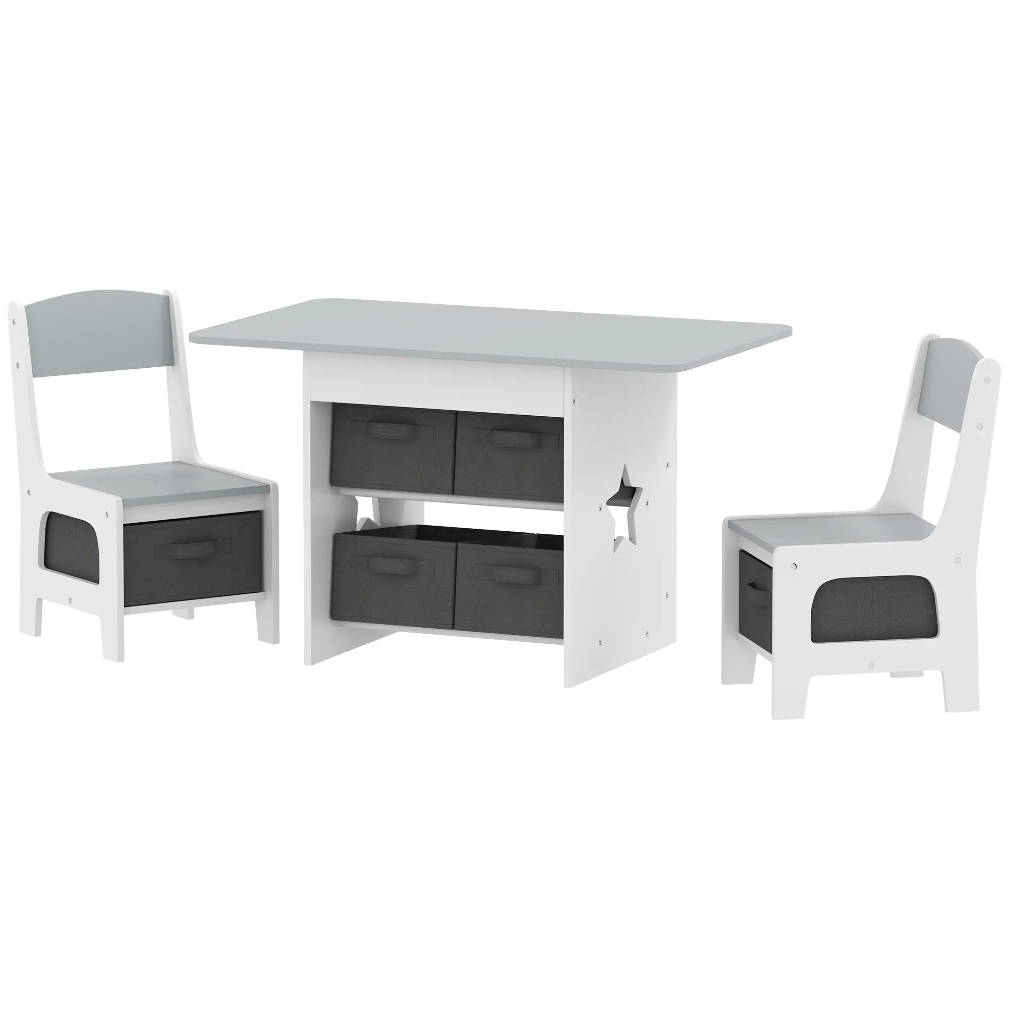 3 Piece Kids Table and Chair Set, 6 Removable Drawers, Light Grey Kids Table Sets Light Grey, Dark Grey, White at Gallery Canada