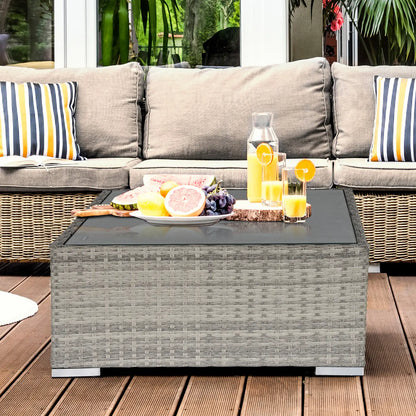 Rattan Garden Coffee Table, 25.6" Square, Tempered Glass Top, Grey Patio Side Tables at Gallery Canada