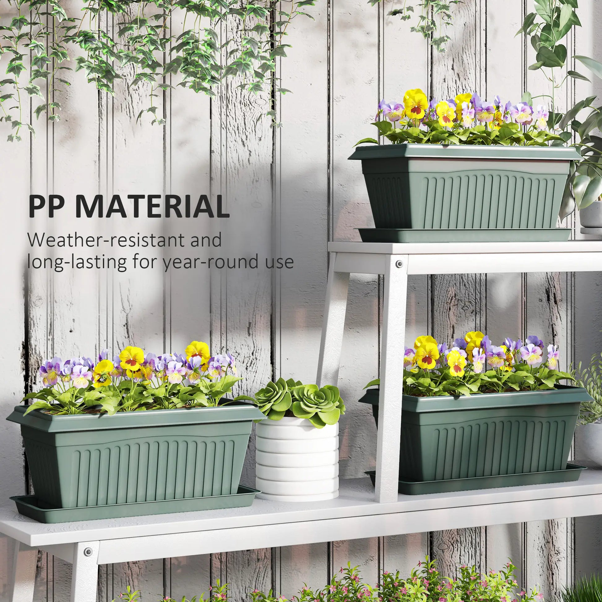 7 Pack 15.7" Plastic Flower Planters, Drainage Holes, Trays, Green Garden Accessories at Gallery Canada