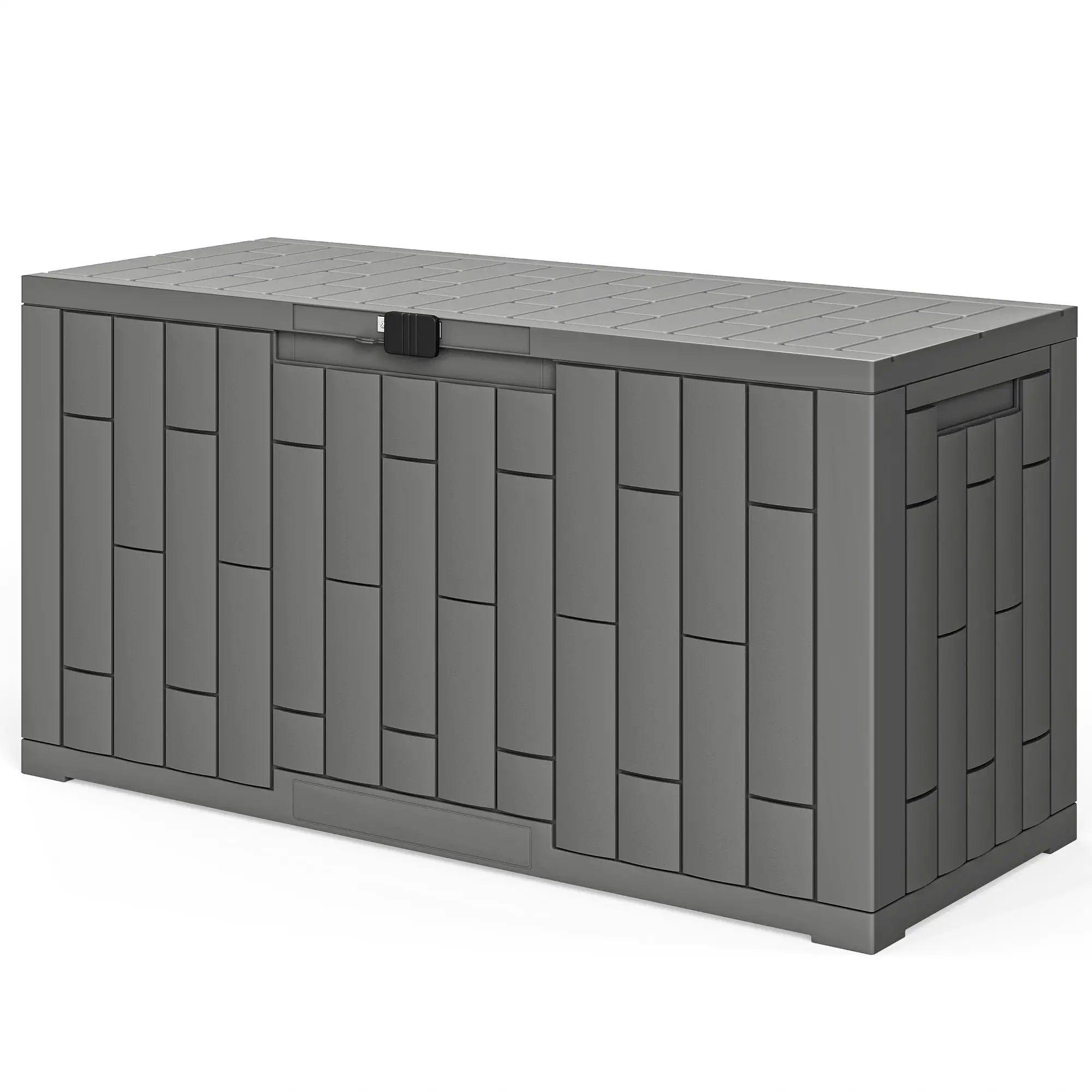 60 Gallon Resin Deck Box, Lockable Outdoor Storage, Splash And UV Resistant Patio Storage Boxes Grey Wood Effect at Gallery Canada