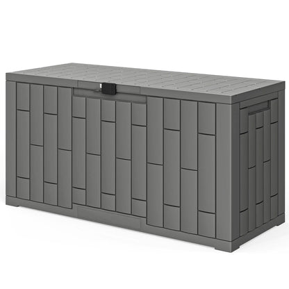 60 Gallon Resin Deck Box, Lockable Outdoor Storage, Splash And UV Resistant Patio Storage Boxes Grey Wood Effect at Gallery Canada