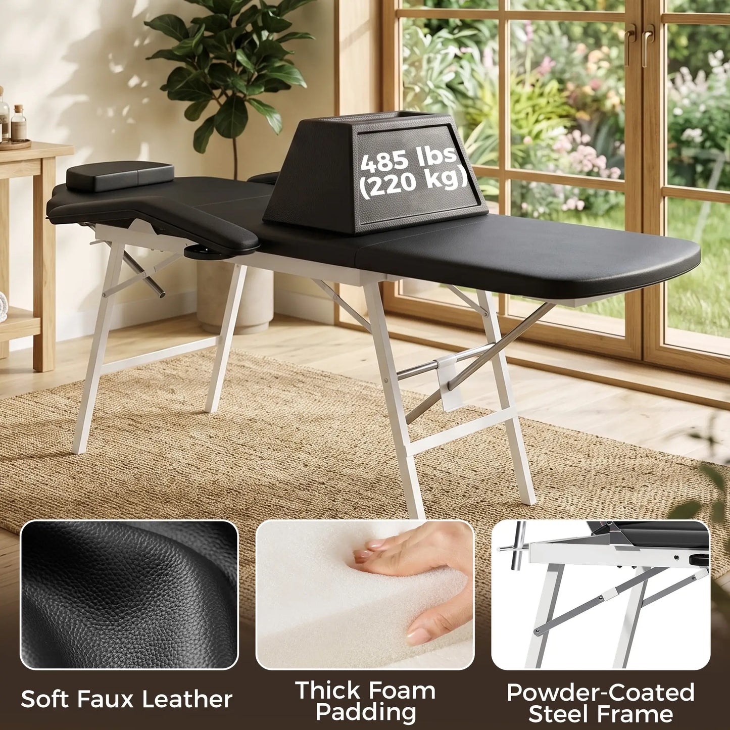 Table de massage pliante portable, noire