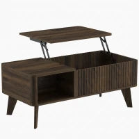 Table basse à ouverture relevable cannelée de 40", table de rangement en noyer