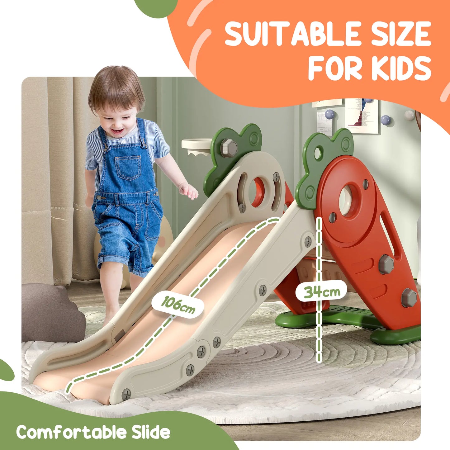 Foldable Toddler Slide, Basketball Hoop, Climber, 1-3 Years, Orange Gym Sets & Swings at Gallery Canada