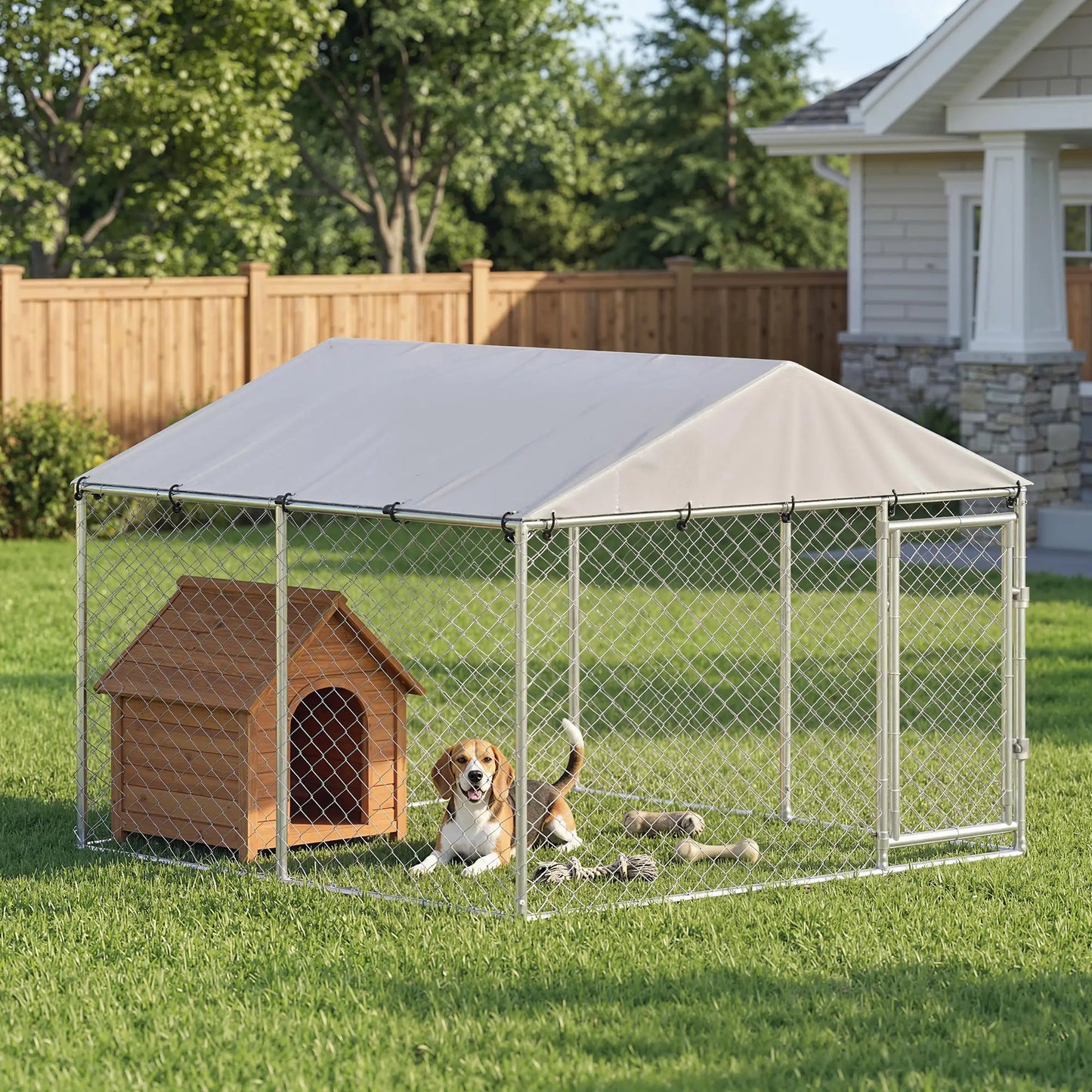 7.5 X 7.5 X 5.6 Ft Outdoor Dog Kennel, Galvanized Steel, Silver, Silver Dog Kennels at Gallery Canada