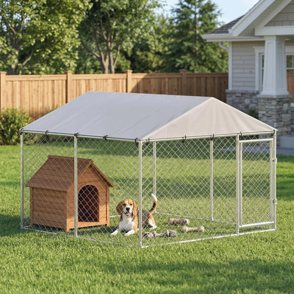 7.5 X 7.5 X 5.6 Ft Outdoor Dog Kennel, Galvanized Steel, Silver, Silver Dog Kennels at Gallery Canada