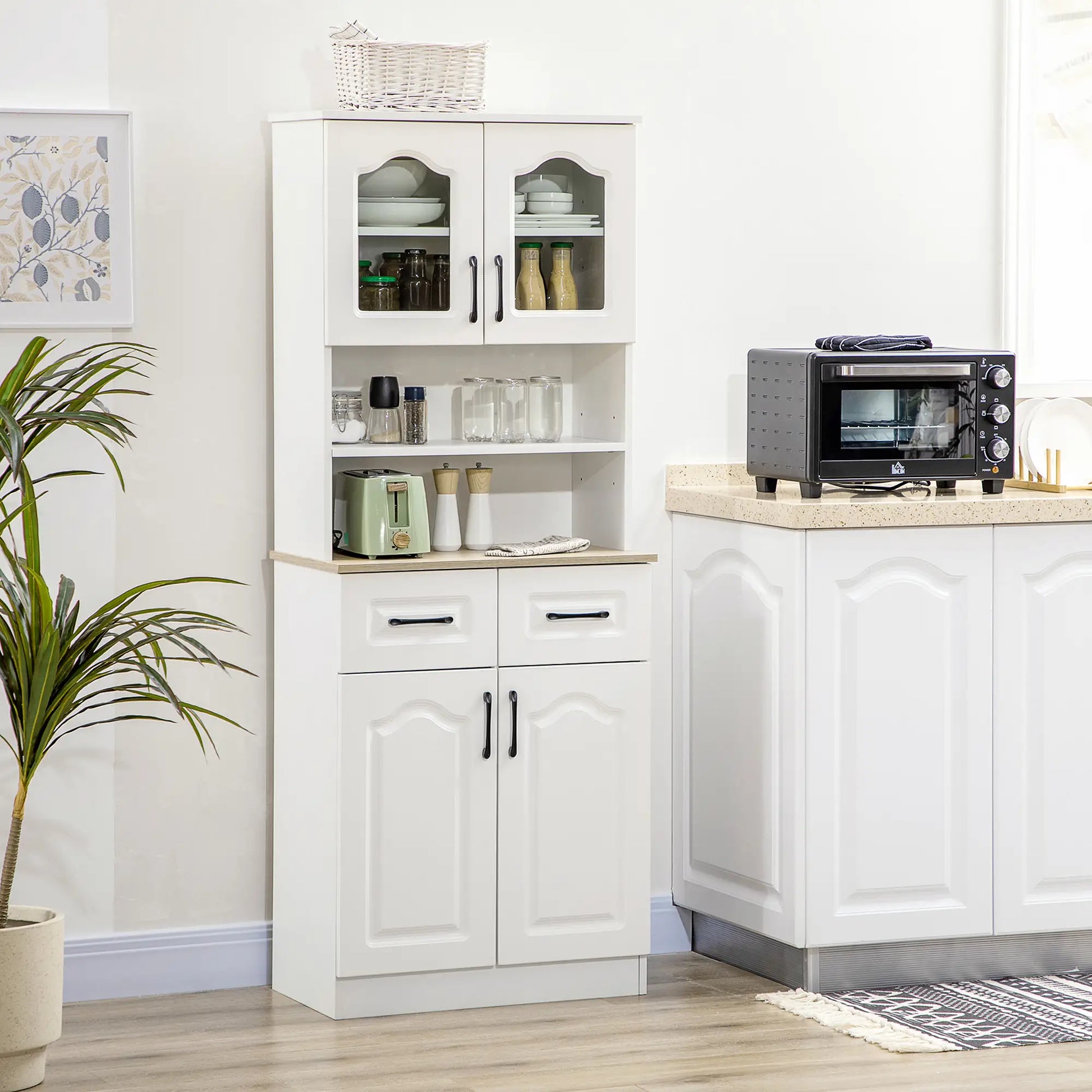 66" Kitchen Pantry Cabinet, Freestanding, 2 Adjustable Shelves, 2 Drawers, White Kitchen Pantry Cabinets at Gallery Canada