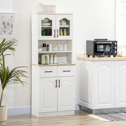 66" Kitchen Pantry Cabinet, Freestanding, 2 Adjustable Shelves, 2 Drawers, White Kitchen Pantry Cabinets at Gallery Canada