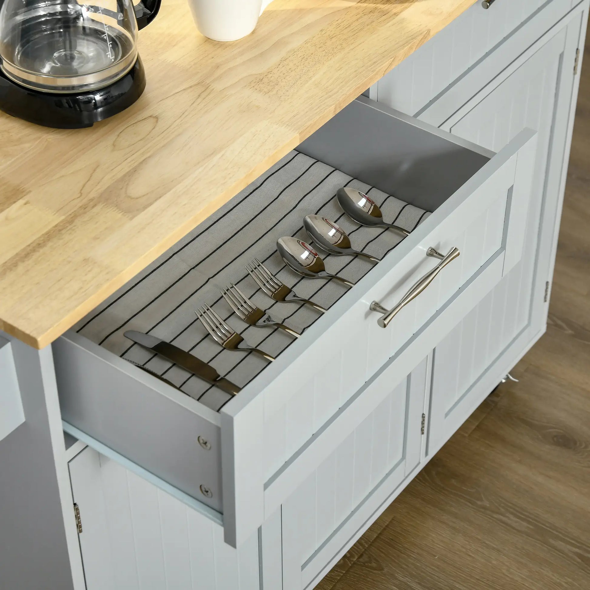 Rolling Kitchen Island, Cart with 2 Drawers, 3 Door Cabinets, 3-Doors, Grey Kitchen Islands & Kitchen Carts at Gallery Canada