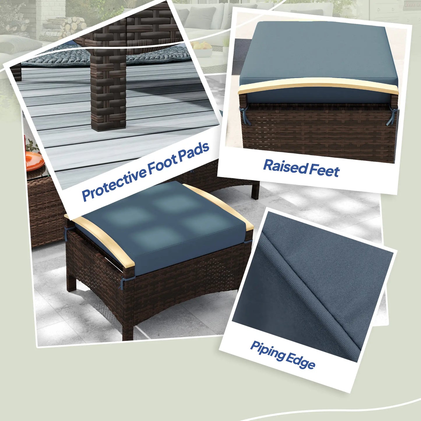 2 Wicker Ottomans, Removable Cushion, Rattan Footstool, Blue Patio Furniture Sets at Gallery Canada