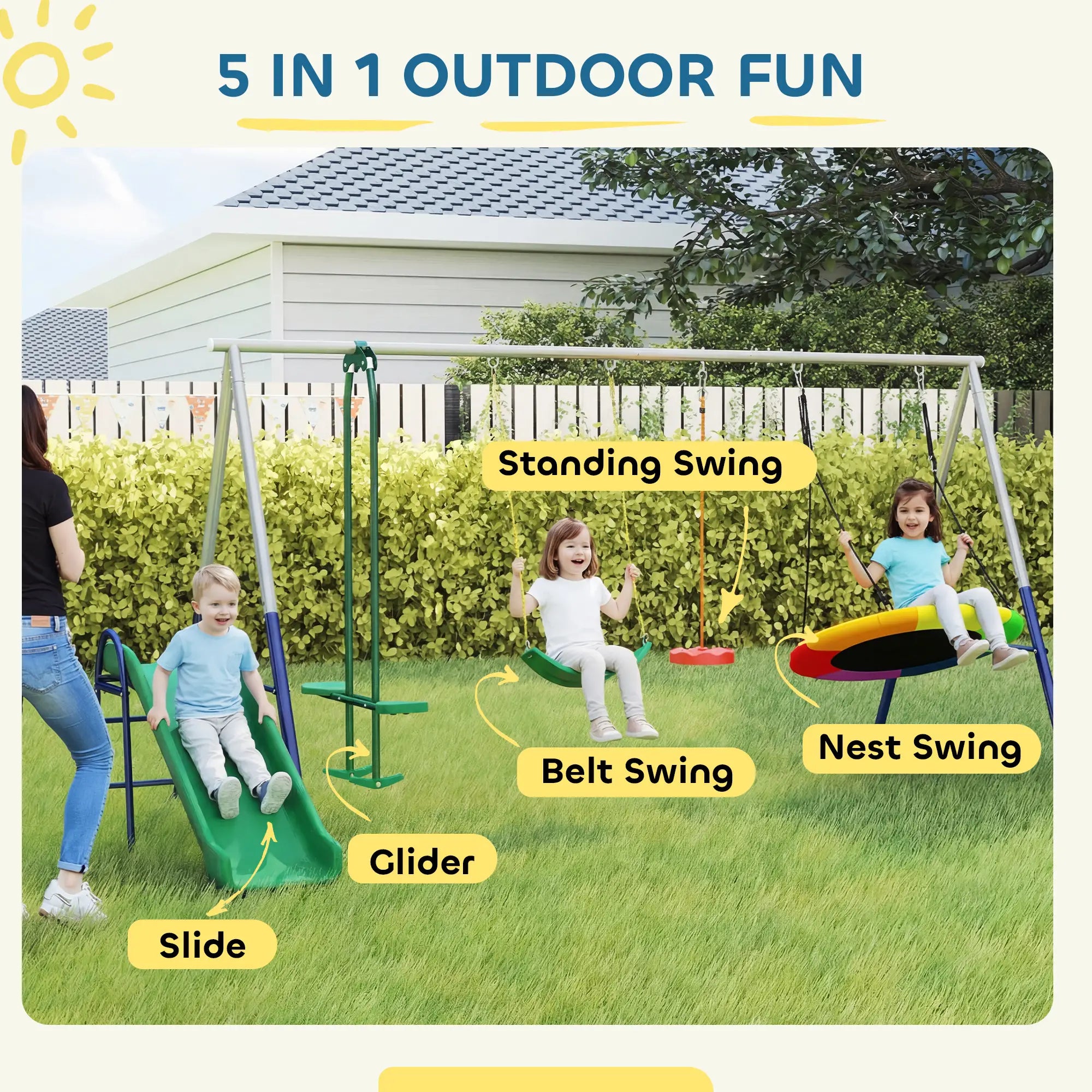 Kids Swing Set With Slide, Swings, Glider, 770lbs Capacity, Ages 3-8, Multicolour Gym Sets & Swings at Gallery Canada