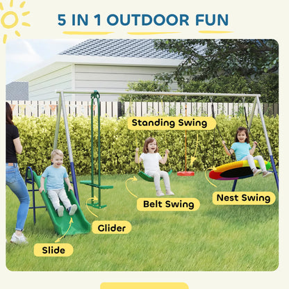 Kids Swing Set With Slide, Swings, Glider, 770lbs Capacity, Ages 3-8, Multicolour Gym Sets & Swings at Gallery Canada