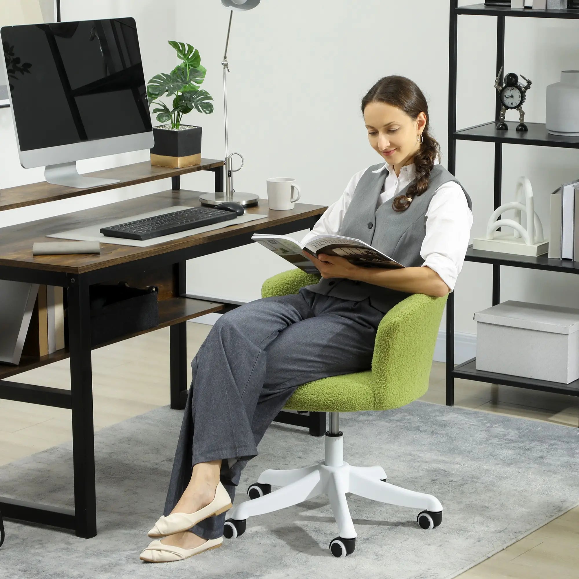 Armless Office Chair, Adjustable Height, Swivel Wheels, Mid Back, Light Green Task Chairs at Gallery Canada