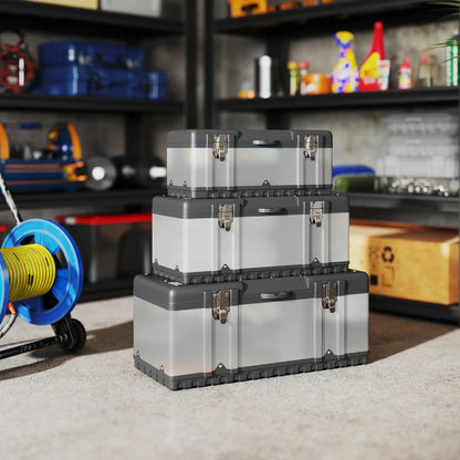 3 Pc Stainless Steel Tool Box Set, With Tray, Handles, Latches Tool Organizers at Gallery Canada