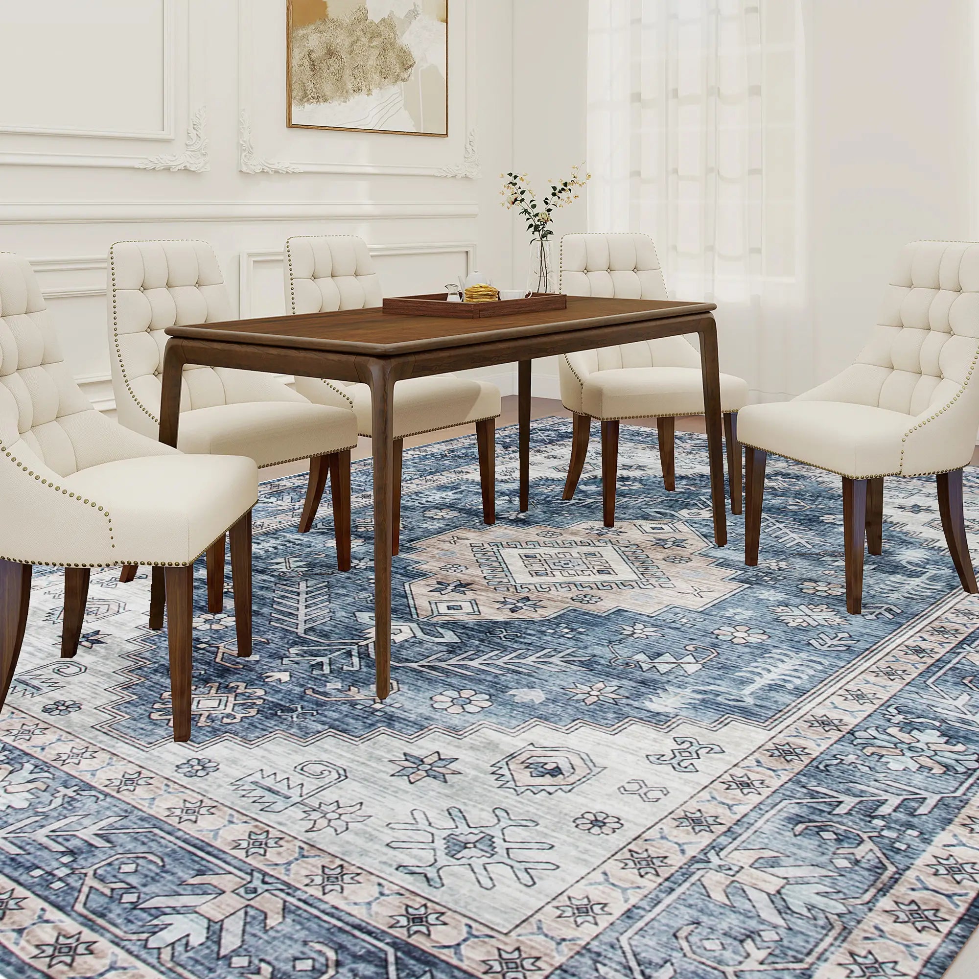 9x12 Vintage Washable Non-Slip Rug, for Living, Bedroom, Dining, Blue Living Room Furniture at Gallery Canada