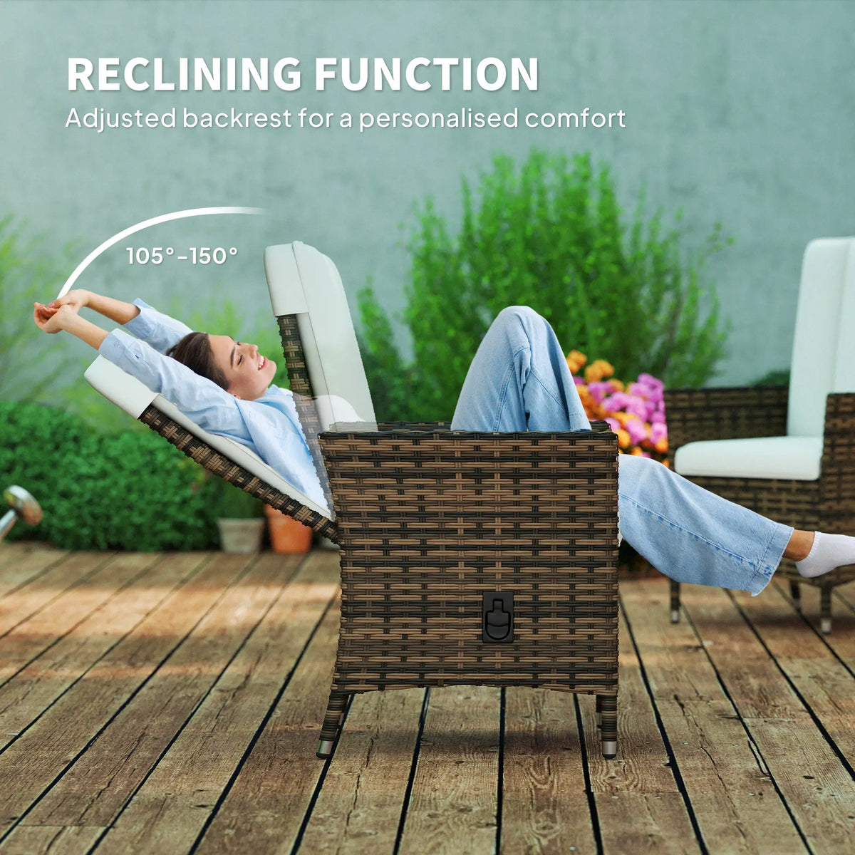 Wicker Outdoor Recliner Chair, Adjustable Backrest With Cushion, Cream White Wicker Chaise Loungers at Gallery Canada
