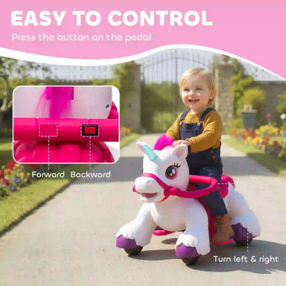 12V Unicorn Ride on Toy, Battery Powered, Carrot Toy, Comb, Animal Sounds Rocking Horses at Gallery Canada