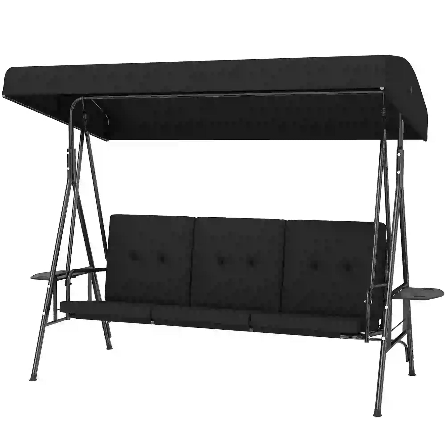3-Seat Outdoor Swing With Adjustable Canopy, Side Tray, Black Patio Swings with Stand Black at Gallery Canada