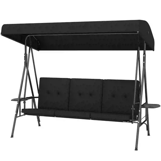 3-Seat Outdoor Swing With Adjustable Canopy, Side Tray, Black Patio Swings with Stand Black at Gallery Canada