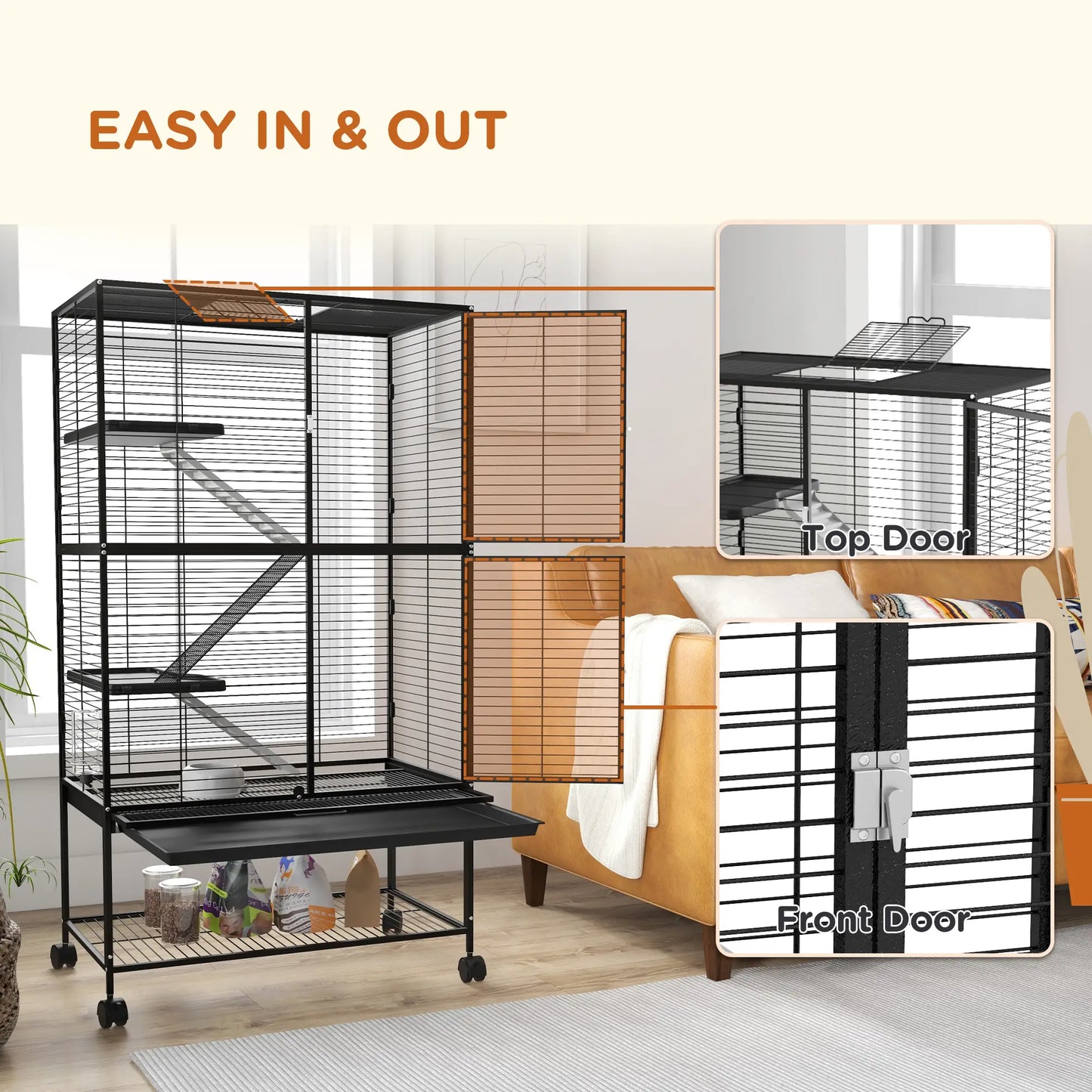 Small Animal Cage, 54"H, Removable Tray, Storage Shelf, Black Houses & Habitats at Gallery Canada