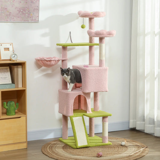 Flower Cat Tree, Sisal Scratching Posts, Multi-Level Tower, Pink Cat Trees Pink, Green, Cream White at Gallery Canada