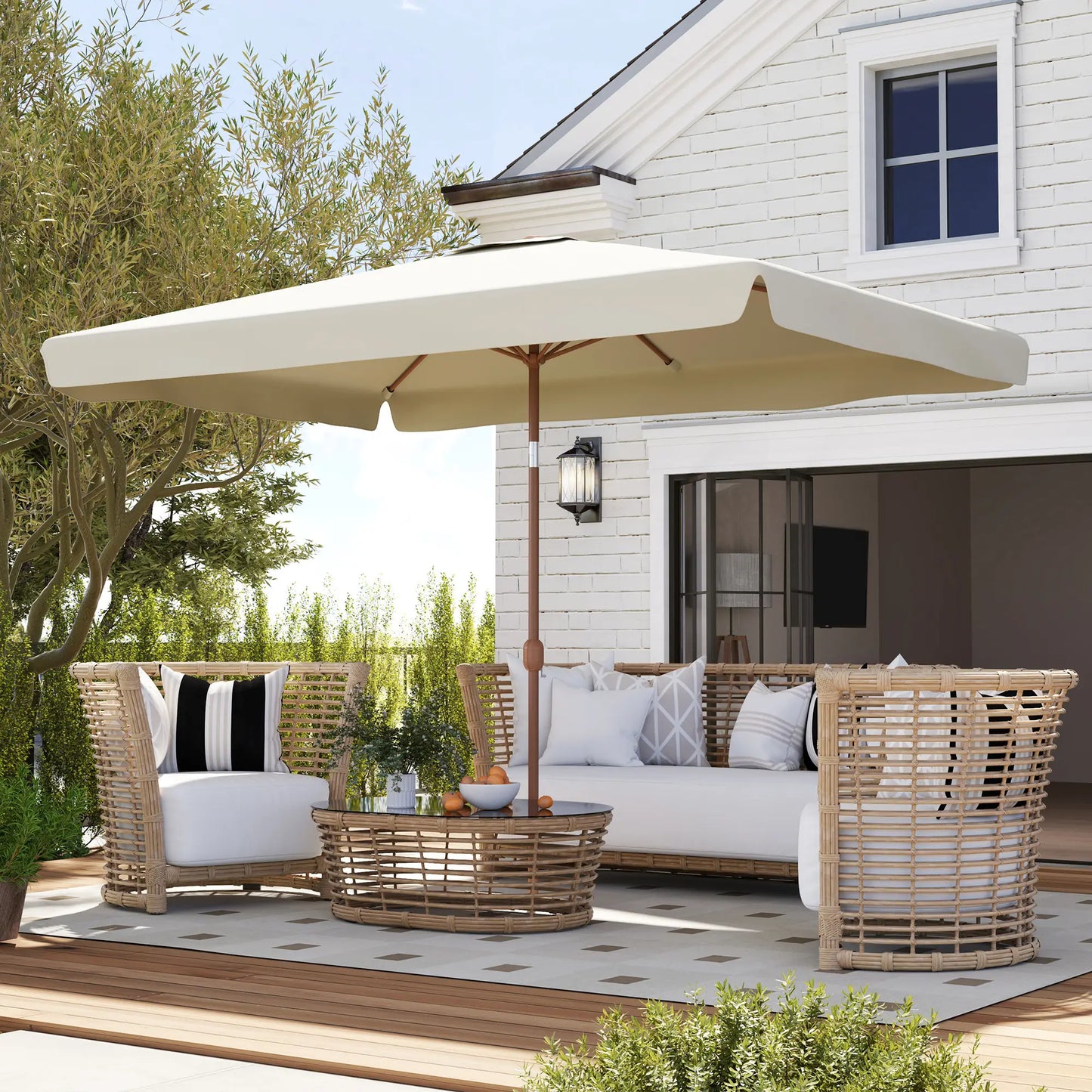 Patio Umbrella 118.1" x 78.7", UV50+ Protection, Beige Sun Umbrellas at Gallery Canada